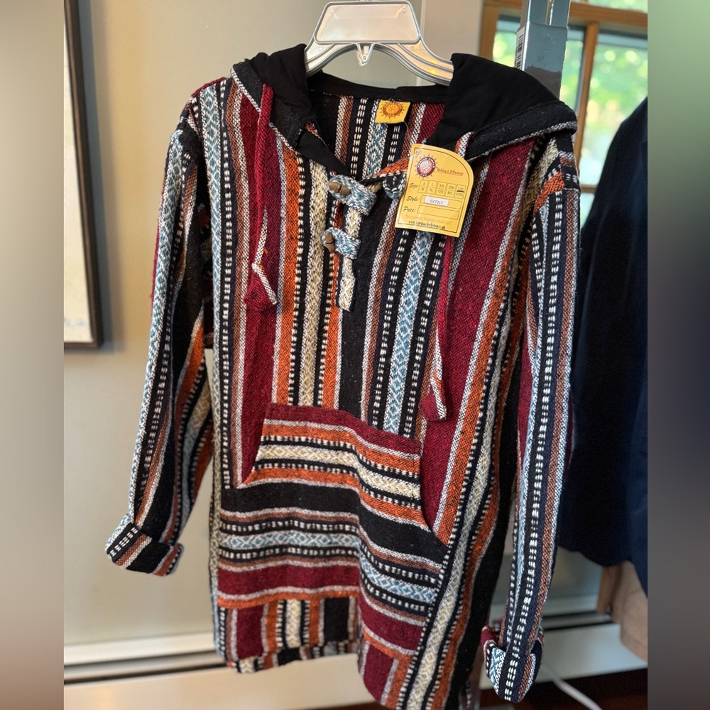 Karma Circle Multicolor Nepali  Cotton Knit Hoodie Sweater/coat Size L/XL NWT